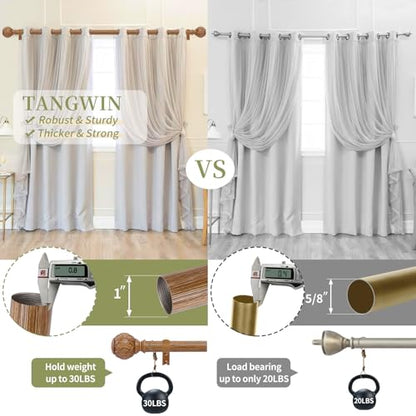 TANGWIN 2 Pack Wood Curtain Rods for Windows 28 to 48 Inch(2.3-4Ft),1 Inch Adjustable Curtain Rod,Heavy Duty Curtain Rods,Wooden Netted Texture Drapery Rods,Single Window Curtain Rod 18-45",Brown Wood - color: Wood, size: 18-45" & 2pack