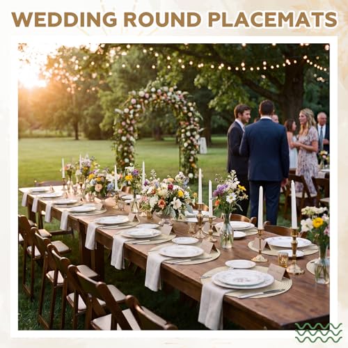 24 Pcs 13 in Round Woven Placemats Boho Charger,Beige,Classic - color: Beige, style: Classic
