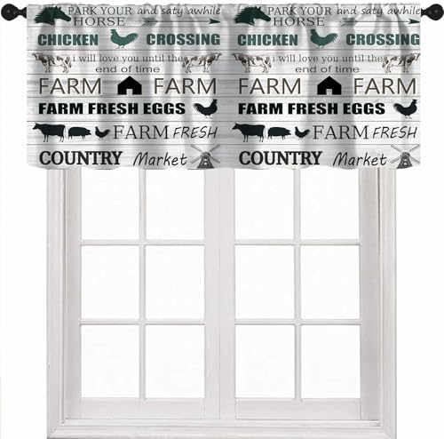 Farmhouse Valance Curtains for Kitchen, Retro Wood Texture Cow Pig Chicken Farm Animals Print Short Window Treatment Valances for Living Room Dinning Room, 54x18 Inch - color: Farm-4