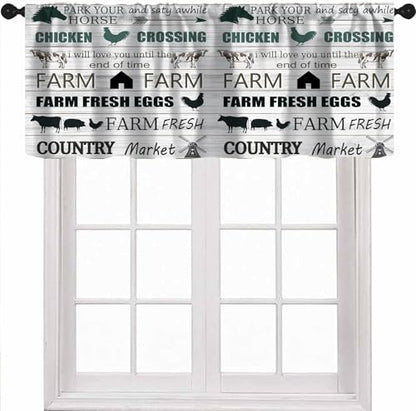 Farmhouse Valance Curtains for Kitchen, Retro Wood Texture Cow Pig Chicken Farm Animals Print Short Window Treatment Valances for Living Room Dinning Room, 54x18 Inch - color: Farm-4
