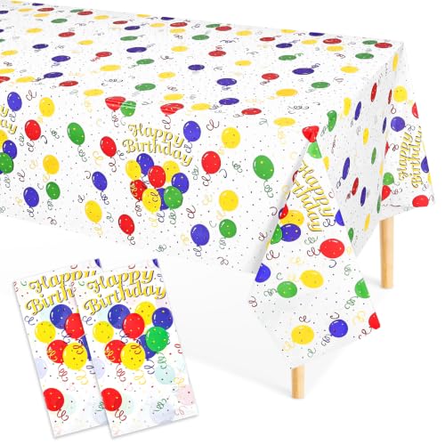 Mulbozy 2Pcs Birthday Tablecloth,Happy Birthday Balloon Plastic Table Cloth - color: Pastel Color Birthday, size: 54" X 108" Rectangle