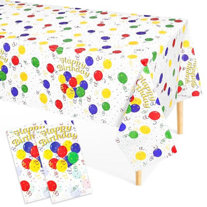 Mulbozy 2Pcs Birthday Tablecloth,Happy Birthday Balloon Plastic Table Cloth - color: Pastel Color Birthday, size: 54" X 108" Rectangle