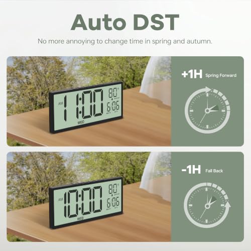 JALL Large Digital Wall Clock Battery Operated, Wall Clock with Big Numbers LCD Display, Digital Clock with Date Day Temperature, Alarm, Auto DST, Clocks for Classroom, Office, Bedroom, Elderly- Black - color: Black, size: 14.5 inches