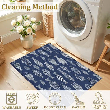Blue Fish Coir Bath Mat Rug, Door Mat Doormat Entrance Non-Slip Bathroom Rugs for Entryway Bathroom Kitchen 17 x 30 Inch - color: Blue Fish Coir