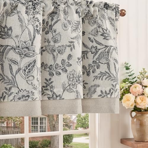 jinchan Linen Valance Curtain Farmhouse 16 Inch 1 Panel Black on Beige - color: Forest | Black, size: 50"W x 16"L (Pack of 1)