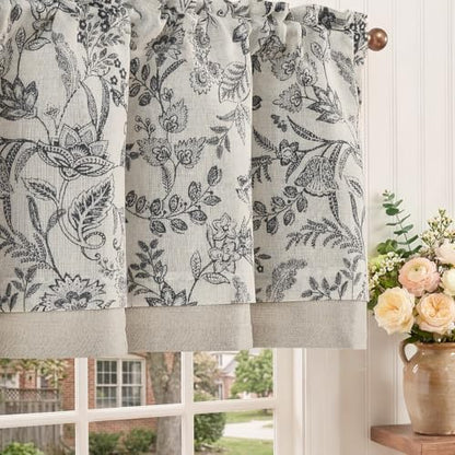 jinchan Linen Valance Curtain Farmhouse 16 Inch 1 Panel Black on Beige - color: Forest | Black, size: 50"W x 16"L (Pack of 1)