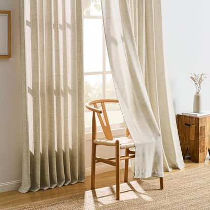 RAIN CITY Beige Linen Curtain Panels with Pinch Pleat,Texture Pleat Semi Sheer Fabric Boho Neutral Back Tab Pinch Pleat Hooks Rings Window Curtain 84 Inches Long 42 Inch Wide Each Panel Set of 2 - color: Beige, size: 42"W x 84"L (Pack of 2)