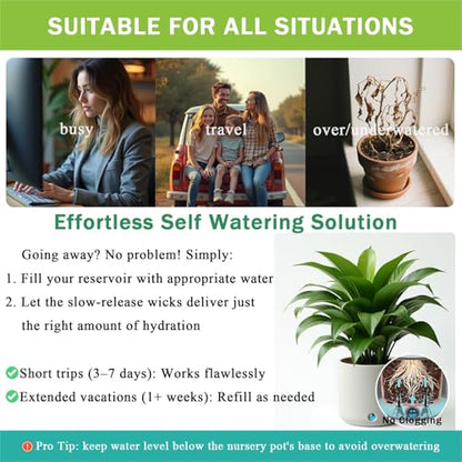 GreenShip 4 Pack Self Watering Planter Insert Watering Spikes, Watering Stakes with Wicking Rope, Plant Spikes for Indoor Outdoor Plants, Vacation Plant Watering Device for Large Planter (Height 17"+) - size: Large（4 Pack）