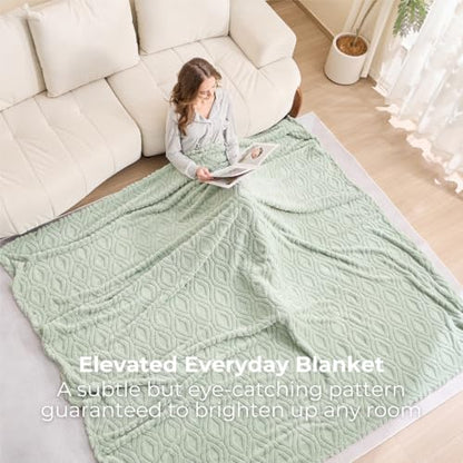 The Seacliff Blanket 50x60 Throw, Palm Sage Green – Lightweight Soft Fleece Throw Blanket for Couch, Breathable All Season, Coastal Wave Texture - color: Palm Sage Green, size: Throw 50x60
