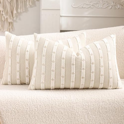 Beige Boho Outdoor Throw Pillow Covers 12x20 Set of 2 - color: Beige, size: 20" x 12" (Pack of 2)