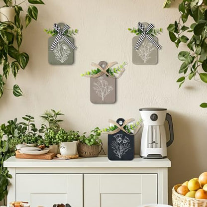 PH PandaHall 4pcs Kitchen Wooden Hanging Signs, Wall Decor Wood Sign Flower Kitchen Signs Wall Decor Hanging Plaques Farmhouse Sign Wood Bar Sign for Home Kitchen Dining Living Room Bar Cafe Art Decor