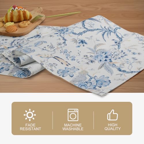 Snycler 13x108 Inch Table Runner Blue White Bird Flower Chinoiserie Table Runners Modern Elegant Luxury Farmhouse Geometric Table Center White Linen Decor for Home Dining Party Entrance - color: Chinoiserie #1, size: 13" x 108"