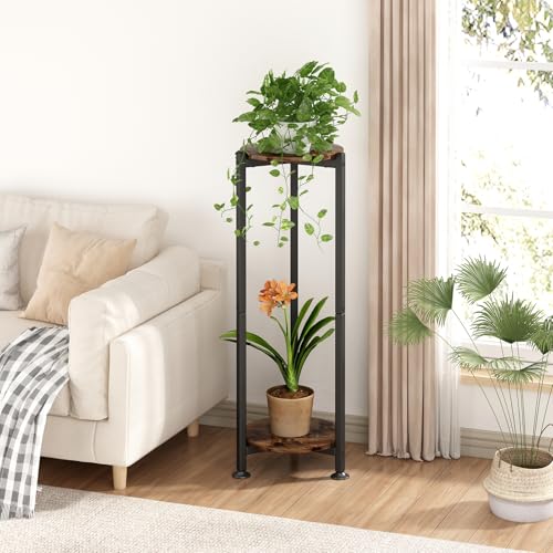 2 Tier Plant Stand Indoor Corner Tall Round Shape Plant Shelf