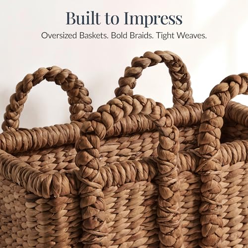 Best Choice Products 3Pc Shelf Baskets, Small, Large and XL Chunky Woven Wicker Rattan Storage Baskets w/Braided Handles, Organizer Bins for Blankets, Pillows, Shoes and Toys - Chestnut