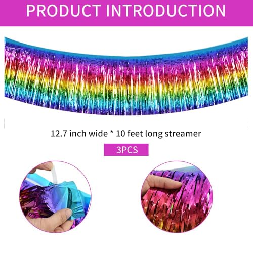 BEISHIDA Dark Rainbow Fringe Garland Banner 30ft Wall Tinsel Foil Streamers - color: Dark Rainbow