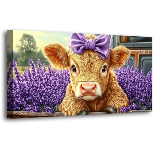 Haichuang Decor Art Highland Cow Canvas Wall Art, 40x20 Inch - color: Highland Cattle Purple Lavender, size: 40"L x 20"W