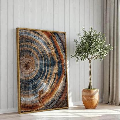 BingruiArt Faux Wood Tree Ring 04 Canvas Wall Art 24x36 Framed - color: Tree Ring - 04, size: 36"L x 24"W