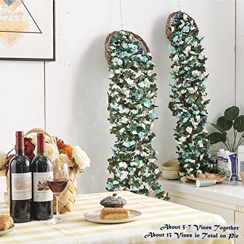 8Pcs x 8.2FT Artificial Flower Garland Floral Rose Vine Decor, Blue Flower - color: Spring Blue White 8pcs, 1.5" Rose Flowers, size: 8.2FT Vines