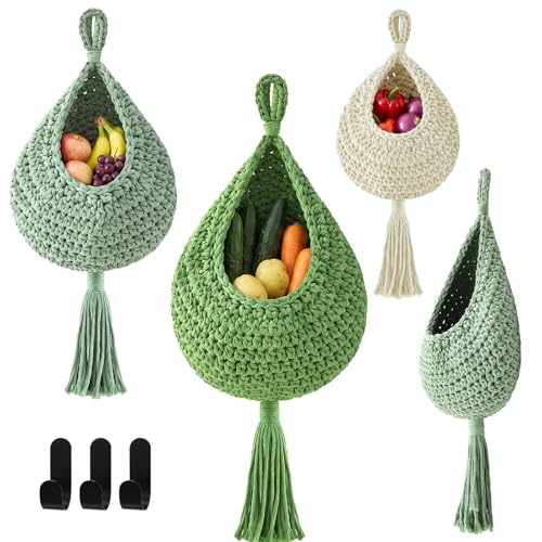 Honeydak 3 Hanging Baskets, Sage Green Mix, Tassel Teardrop - color: Sage Green Mix, style: Tassel Teardrop