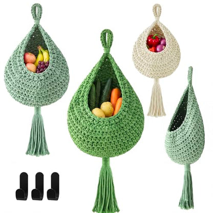 Honeydak 3 Hanging Baskets, Sage Green Mix, Tassel Teardrop - color: Sage Green Mix, style: Tassel Teardrop