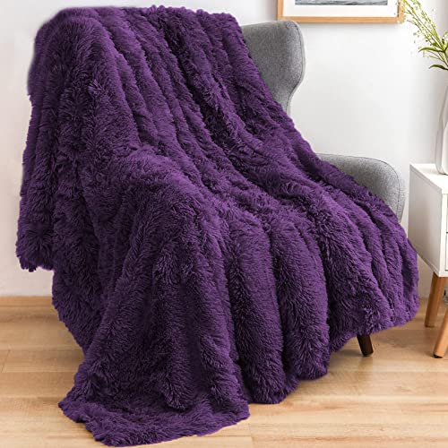 GONAAP Fuzzy Faux Fur Twin Blanket for Couch, Purple, 60"x80" - color: Purple, size: Twin(60"x80")