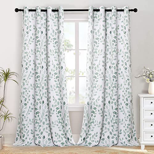 MYSKY HOME Green Leaf Curtains 95 Inch Length for Bedroom Grommet 2 Pcs - color: Leaf-green, size: 52"W x 95"L (Pack of 2)