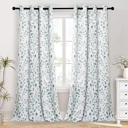 MYSKY HOME Green Leaf Curtains 95 Inch Length for Bedroom Grommet 2 Pcs - color: Leaf-green, size: 52"W x 95"L (Pack of 2)