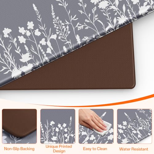 Kitchen Mats for Floor, 2-Piece Anti-Fatigue Kitchen Rugs, Grey - size: 17.3" x 30"+17.3" x 47"-0.4 inch