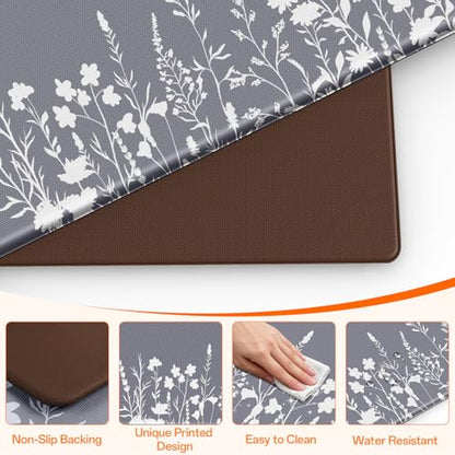 Kitchen Mats for Floor, 2-Piece Anti-Fatigue Kitchen Rugs, Grey - size: 17.3" x 30"+17.3" x 59"-0.4 inch