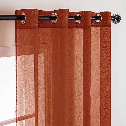 MIULEE Fall Terracotta Sheer Curtains Linen Textured Panels 54X84 Inches - color: Terracotta, size: 54"W x 84"L (Pack of 2)
