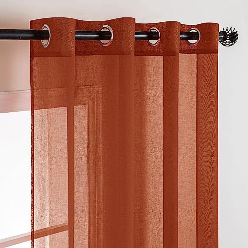 MIULEE Fall Terracotta Sheer Curtains Linen Textured Panels 54X84 Inches - color: Terracotta, size: 54"W x 84"L (Pack of 2)