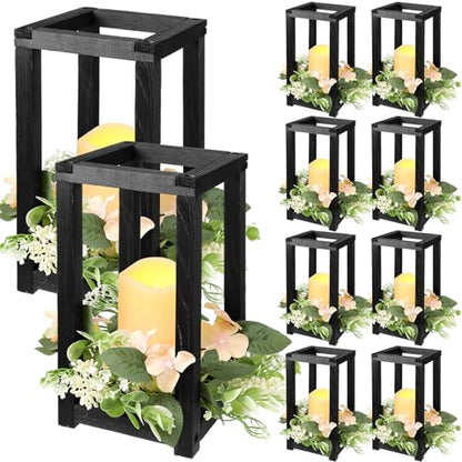 Hushee 30 Pcs Wooden Wedding Lantern Centerpiece Candles Wreaths Set,Black - color: Black