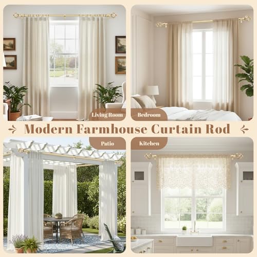 1" Farmhouse Heavy Duty Curtain Rods for Windows,Adjust 66-120",Gold - color: Brass Gold, size: 66-120 Inch & 1 Pack