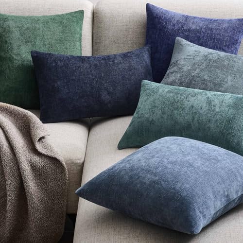 JUSPURBET Chenille Texture 16x16 Throw Pillow Covers Set of 2,Blue - color: Blue, size: 16" x 16" (Pack of 2)