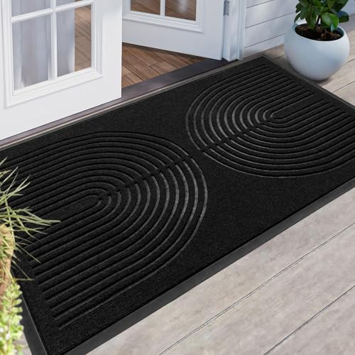 RORA Heavy Duty Door Mat Outside Entrance, Indoor Welcome Doormat 47x32 | Black Outdoor Front Door Mats, Absorbent, Dirt Trapper with Non-Slip Rubber Backing, Low Profile mats for entryway - color: Black, size: 47x32 inch