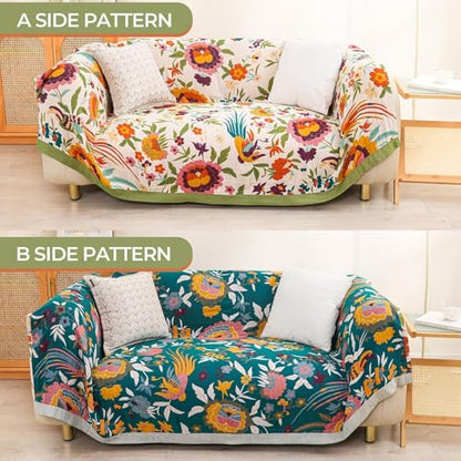 Flower and Bird Boho Throw Blanket for Bed Couch 50"×60" - color: Boho Flower-c, size: 50"x60"