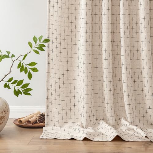 MIULEE Patterned Farmhouse Linen Curtains, Back Tab, 52Wx72L, Beige - color: Beige, size: 52"W x 72"L (Pack of 2)
