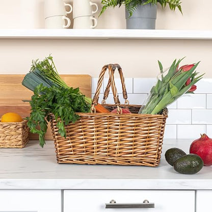 Household Essentials Woven Market Basket, Handwoven Willow Weave, Stylish Handles with Durable Metal Anchors, Classic and Versatile, Attractive, Spacious, Lightweight, Brown Stain - color: Stained Brown