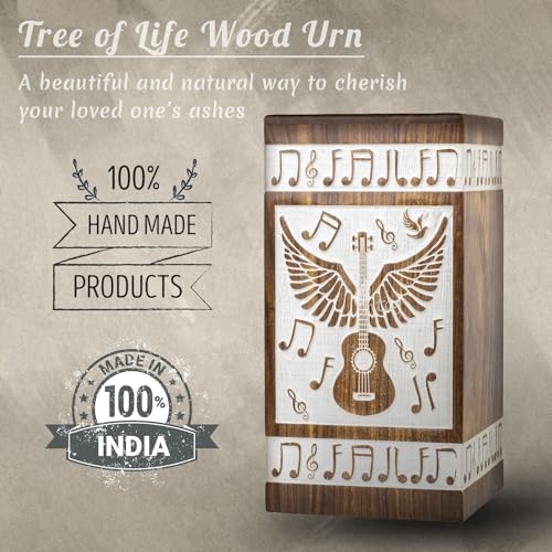 Guitar Wings Wooden Urn for Human Ashes, X-Large 250 Cu in, White - color: Antique White, size: X-Large (250 Cu In, to 250 lb)