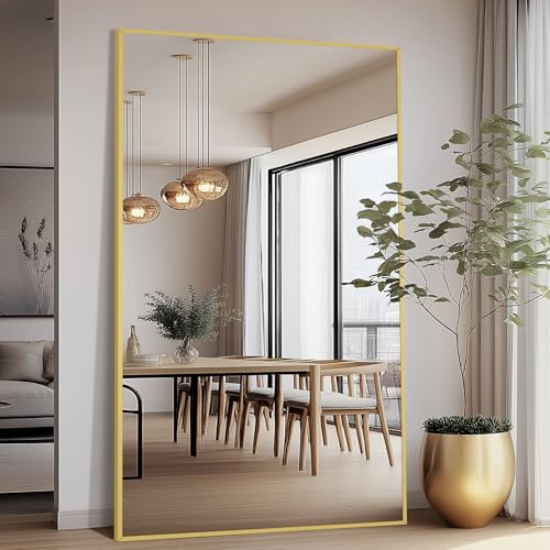 MirrMuse Oversized Standing Mirror Full Length, 76"X44" Extra with Stand - color: Gold, size: 76"L x 44"W