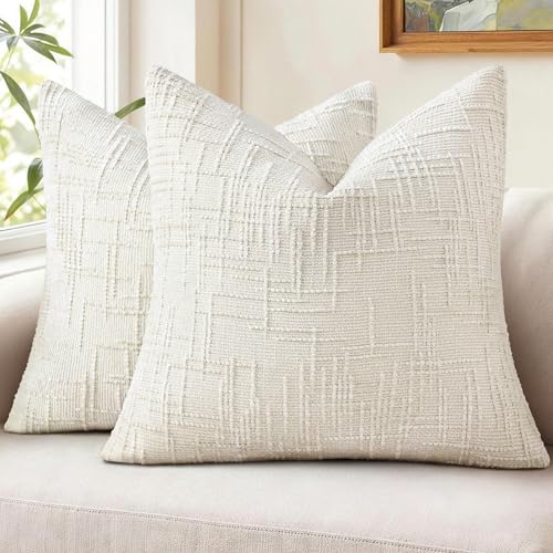 Pallene Cream White Textured Chenille Throw Pillow Covers 16x16 Set of 2 - color: Cream White, size: 16" x 16" (Pack of 2)