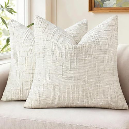 Pallene Cream White Textured Chenille Throw Pillow Covers 16x16 Set of 2 - color: Cream White, size: 16" x 16" (Pack of 2)