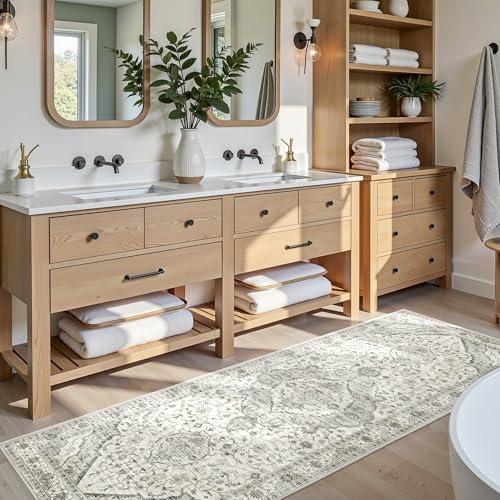 3x7 Runner Rugs for Hallway Non-Slip Hallway Runner Rug with Rubber Backing Washable Rug Runner for Kitchen Bedroom Vintage Distressed Carpet (Border Cream) - color: Border Cream, size: 3'x7'