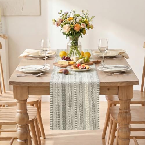 Artoid Mode Dark Grey Farmhouse Stripe Braided Table Runner 12x72 Inch - color: Dark Grey, size: 12" x 72", Table Runner