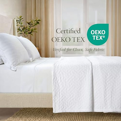 Threadmill Luxury Cotton Blankets for Queen Size Bed | All-Season 100% Cotton Queen Size Blanket | Criss Cross Jacquard Cozy Lightweight, Soft Breathable Coverlet fits Full Size Bed, 90x92 | White - color: Classic White, size: Queen / Full