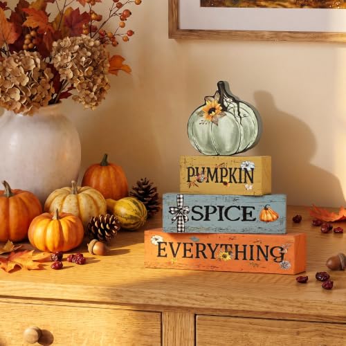 Smile Fall Wooden Decor Signs Teal Pumpkin Plaque PUMPKIN SPICE EVERYTHING Tiered Tray Tabletop Signs for Autumn Harvest Thanksgiving Home Decor - style: Pumpkin Spice
