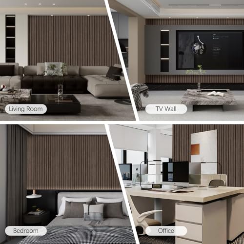 Wood Panels for Wall 2 PCS - Extra-Long Wood Slat Wall Panel - DIY Acoustic & Soundproof Wood Wall Panels - 3d Wall Panels Peel and Stick Noise Reducing Feature Wall - (Black 11.8" W x 94.5" L) - color: Smoked Wood-2 Packs