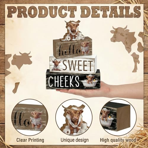 Britimes Tiered Tray Decor Set, 4 Pack, Wooden Table Signs, Highland Cow - style: Highland Cow
