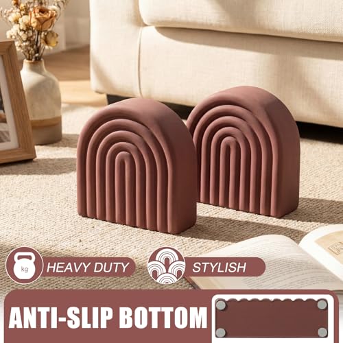 Brown 2 Pcs Boho Arch Concrete Bookends for Shelves, Rainbow - color: Brown, style: Rainbow