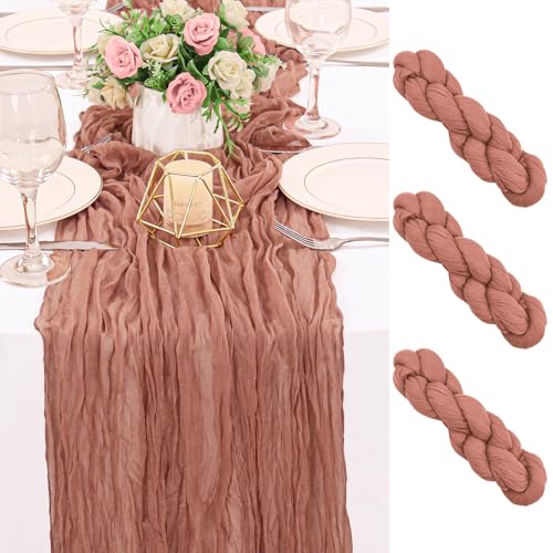 2 Pack 120 Inch Dark Rose Cheesecloth Table Runner Boho Rustic Gauze Sheer Romantic 10 FT Long Cheese Cloth Table Runner for Bridal Baby Shower Wedding Party Birthday Holiday Home Easter Decor - color: Dark Rose